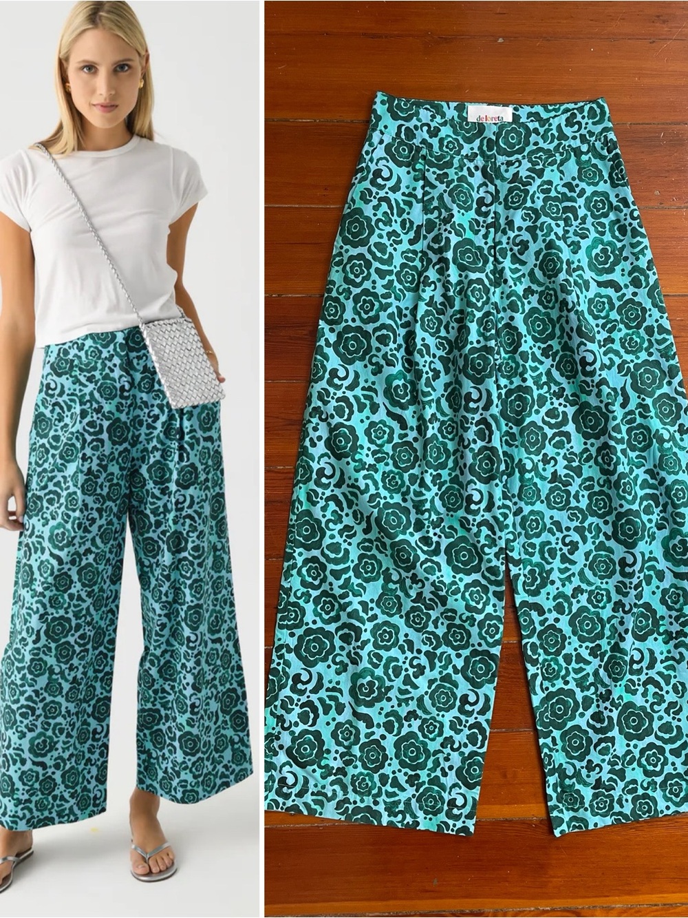 NWT DE LORETA Panca Wide Leg Cottton Pants in Narciso Sz S 🧡🎀 *flaw*